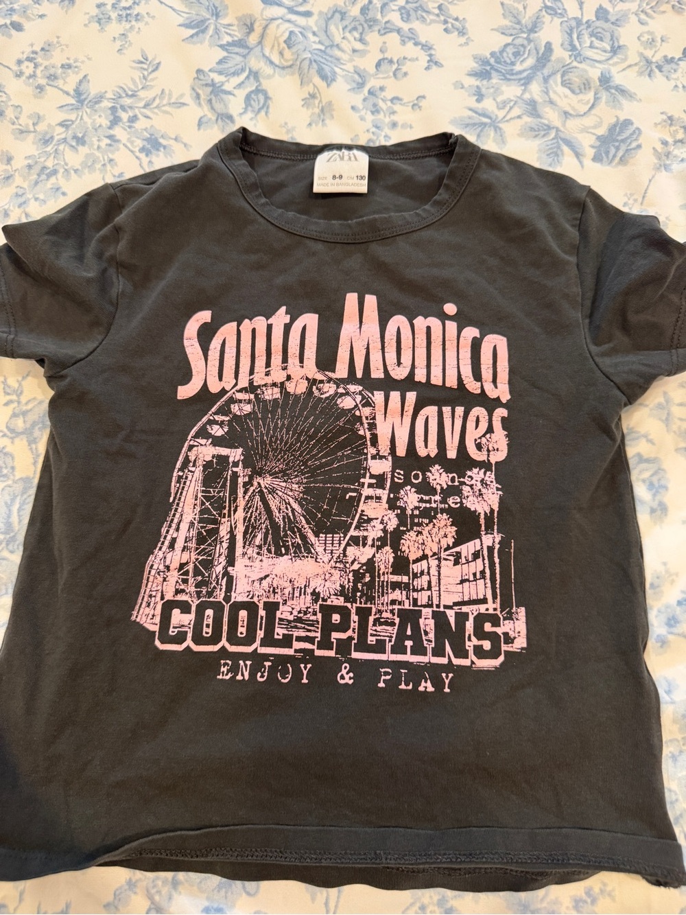 Zara Black Tee with Pink Santa Monica Graphic
